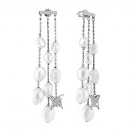 Orecchini Butterfly multifilo in argento con perle naturali