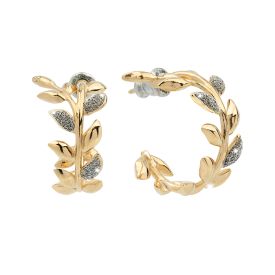Orecchini Jolie in argento a cerchio con foglie di ulivo rivestite di polvere di diamanti